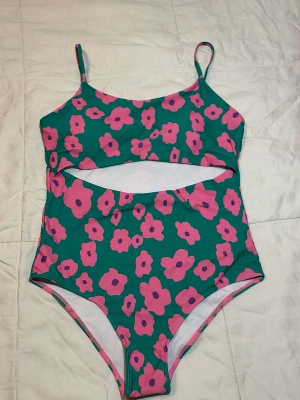 Pink Lily Green and Pink Floral One-Piece Swimsuit